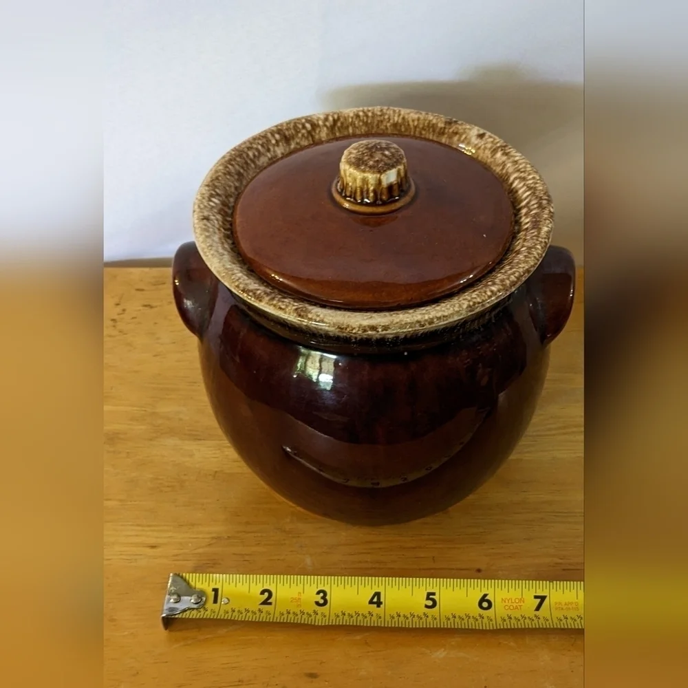Hull Pottery Bean Pot with Lid, Vintage Hull Oven Proof USA Brown Drip, T9MIS